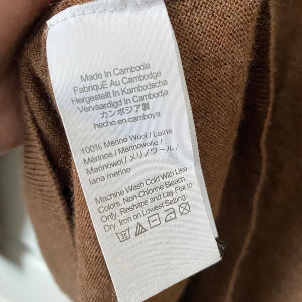J Crew Mens Merino Wool V Neck Long Sleeve Sweater Brown XL Casual‎ Preppy Cozy